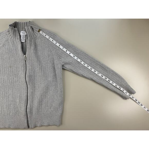 Vintage Y2K Calvin Klein Zip Up Sweater Mens M Gray 100% Cotton Mock Neck Ribbed - Picture 10 of 15
